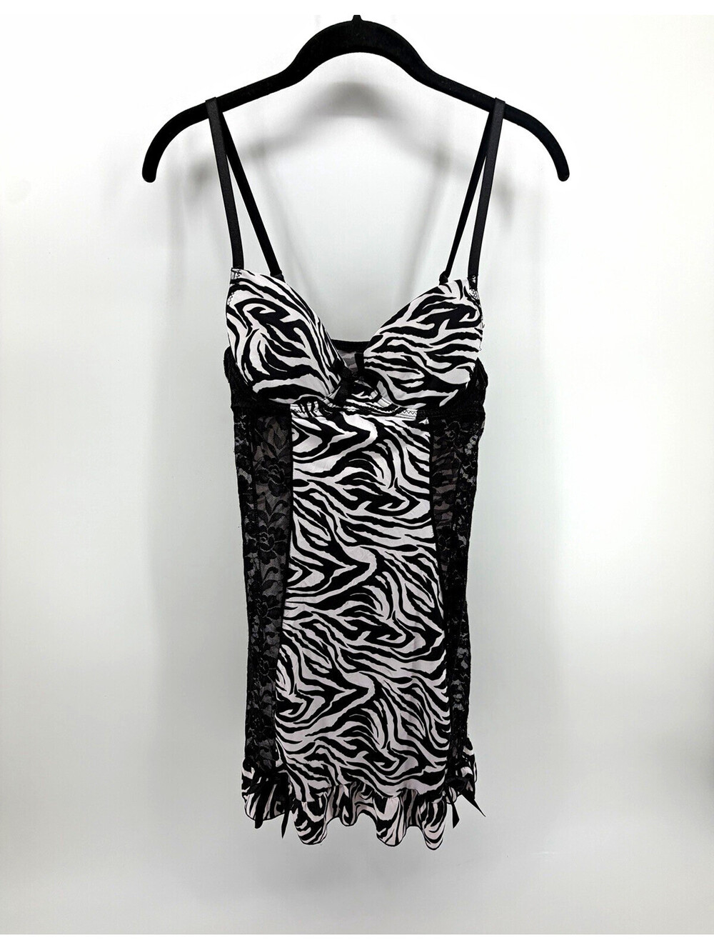 Rampage Zebra Print Lace Chemise Babydoll V-Neck Adjustable Straps M